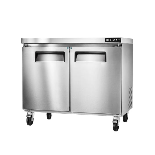 HECMAC 36" Commercial Freezer, 9.68 Cu.ft Worktop Undercounter Fridge with 2 Solid Door, -8~0℉, 18-8 Stainless Steel Interior, ETL&NSF/ANSI 7 for Restaurant, Bar, Shop, Kitchen Use
