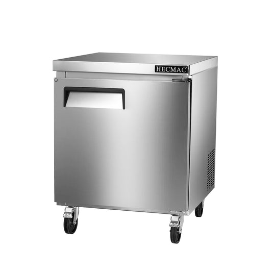 HECMAC 27" Commercial Refrigerator, 7.2 Cu.ft Worktop Undercounter Fridge with Single Solid Door, 33~40℉, 18-8 Stainless Steel Interior, ETL&NSF/ANSI 7 for Restaurant, Bar, Shop, Kitchen Use