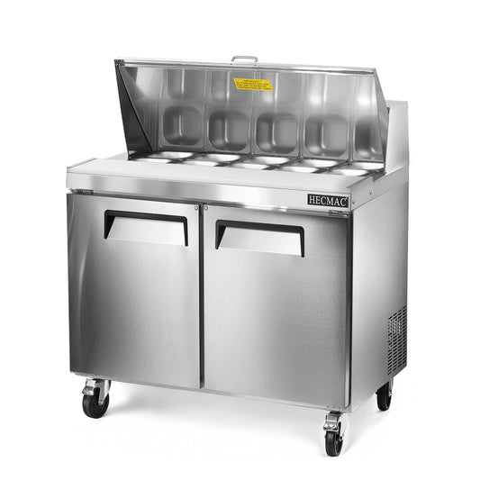 HECMAC 36" W Commercial Salad Prep Table - Fan Cooling Refrigerator, Stainless Steel with 10 Pans, 9.68 Cu.ft Refrigerator for Restaurant, Kitchen Bar, ETL&NSF/ANSI 7