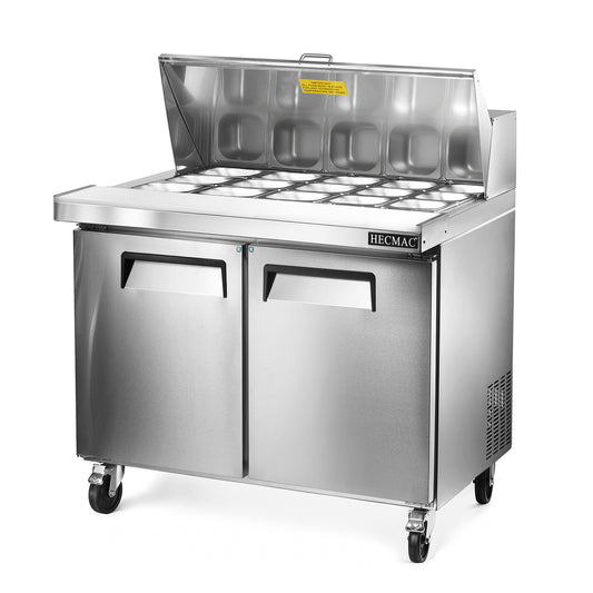 HECMAC 36" W Commercial Salad Prep Table - Mega Top Refrigerator, Stainless Steel with 15 Pans, 8.7 Cu.ft Refrigerator for Restaurant, Kitchen Bar, ETL&NSF/ANSI 7