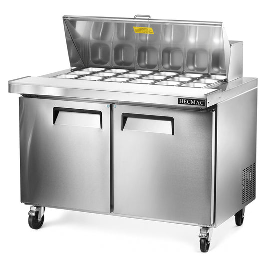 HECMAC 48" W Commercial Salad Prep Table - Mega Top Refrigerator, Stainless Steel with 18 Pans, 11.4 Cu.ft Refrigerator for Restaurant, Kitchen Bar, ETL&NSF/ANSI 7