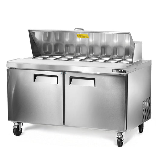 HECMAC 60" W Commercial Salad Prep Table - Fan Cooling Refrigerator, Stainless Steel with 18 Pans, 16.6 Cu.ft Refrigerator for Restaurant, Kitchen Bar, ETL&NSF/ANSI 7