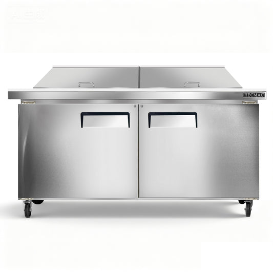 HECMAC 60" W Commercial Salad Prep Table - Mega Top Refrigerator, Stainless Steel with 24 Pans, 15.2 Cu.ft Refrigerator for Restaurant, Kitchen Bar, ETL&NSF/ANSI 7