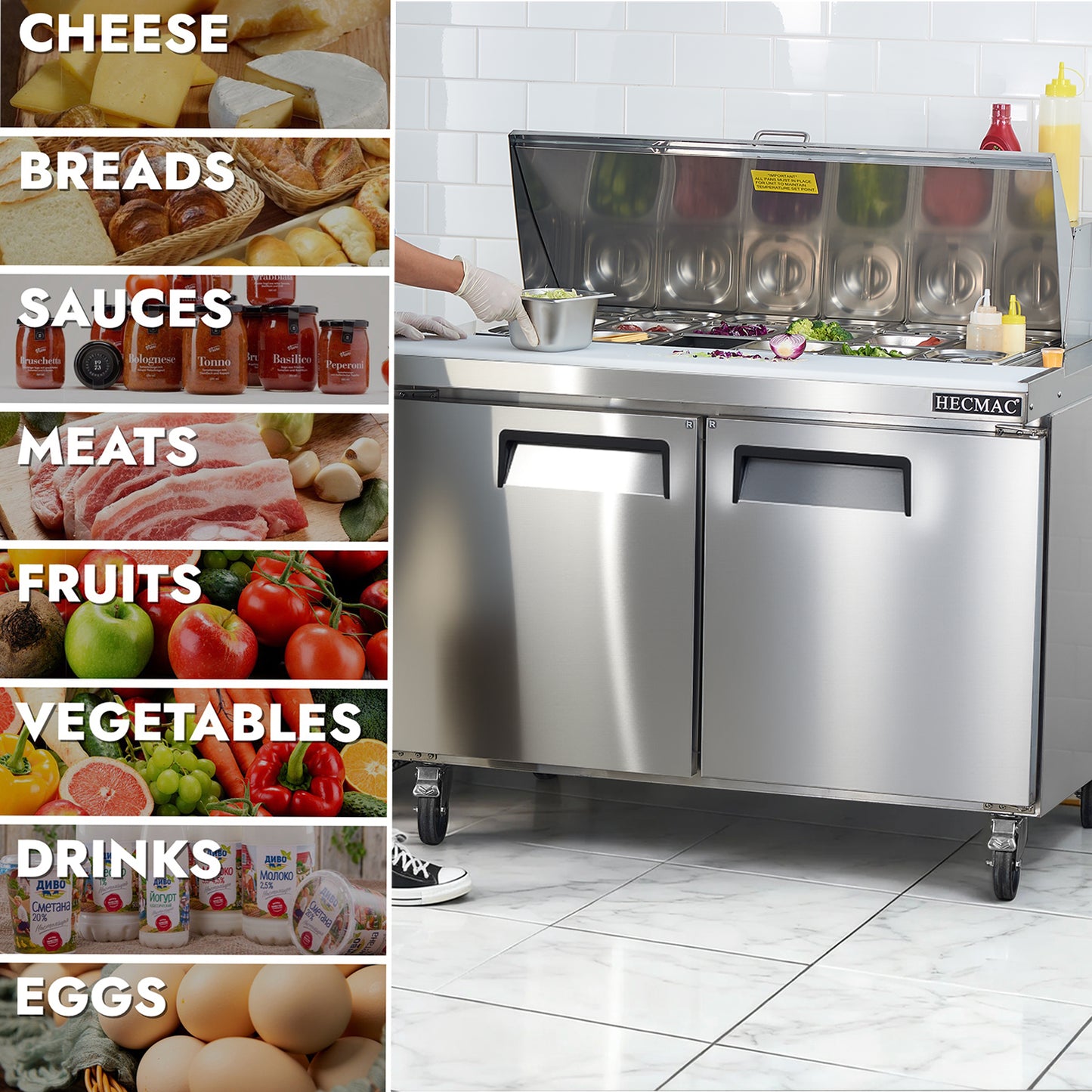 HECMAC 48" W Commercial Salad Prep Table