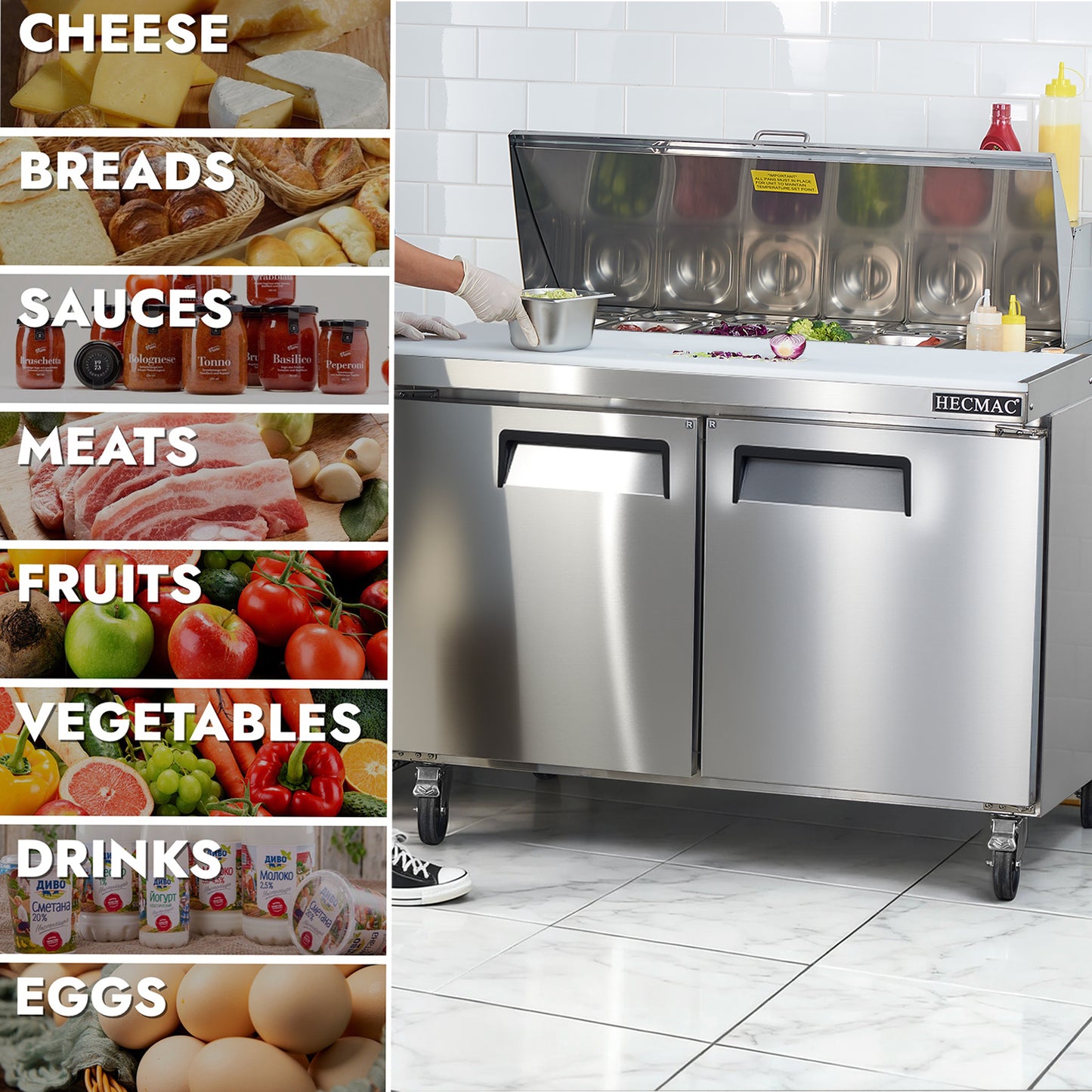 HECMAC 48" W Commercial Salad Prep Table - Mega
