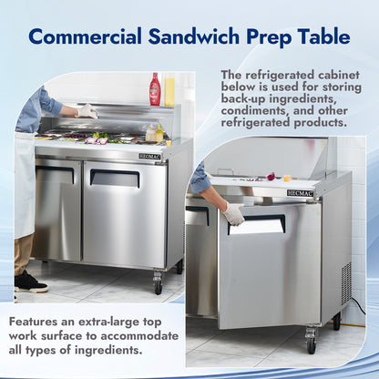HECMAC 36" W Commercial Salad Prep Table