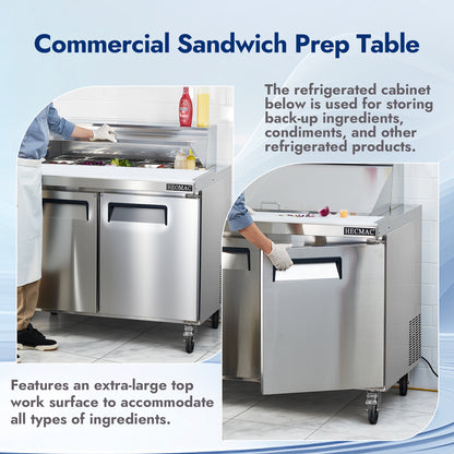 HECMAC 36" W Commercial Salad Prep Table - Mega