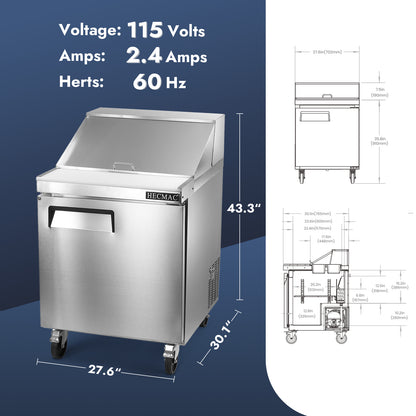 HECMAC 27" W Commercial Salad Prep Table