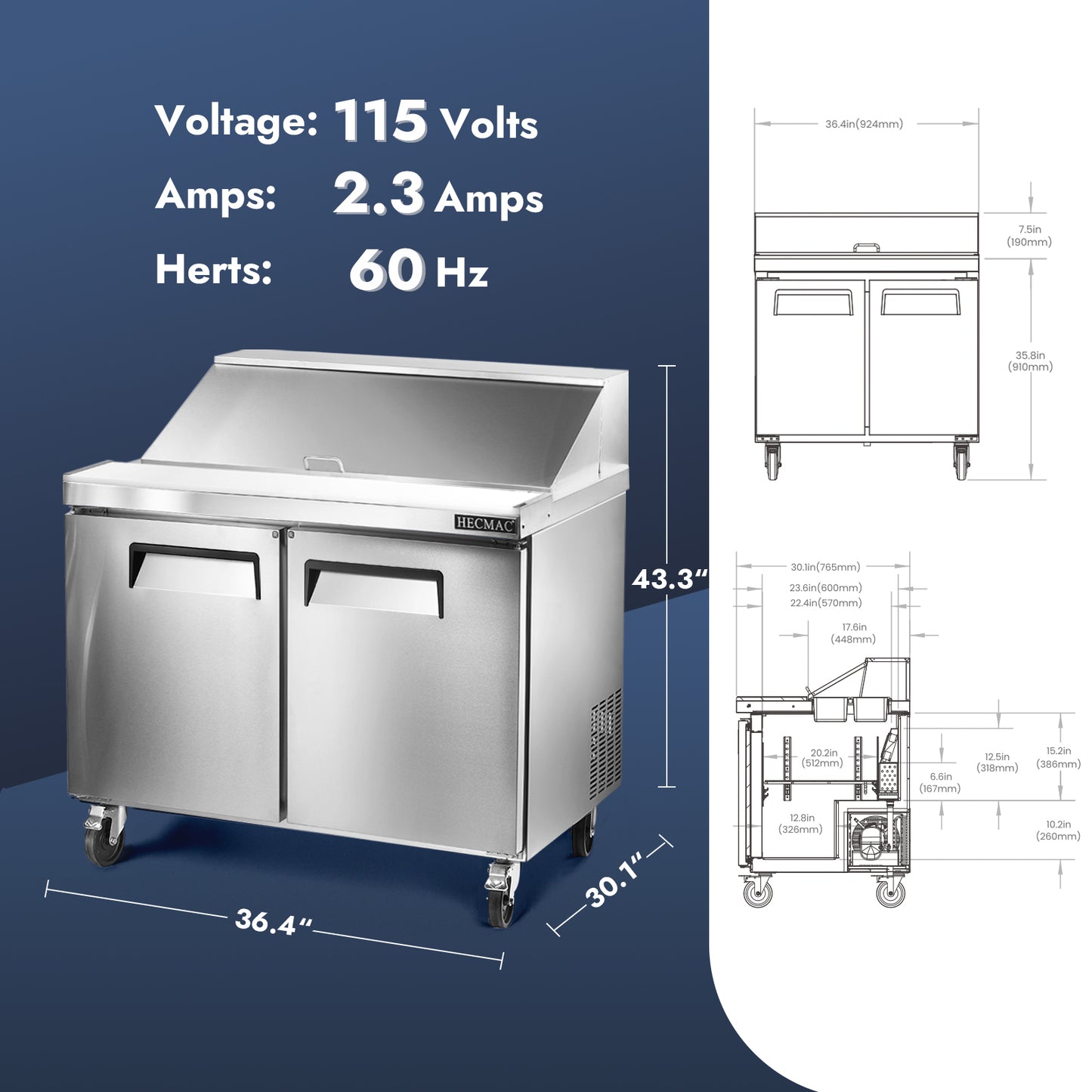 HECMAC 36" W Commercial Salad Prep Table