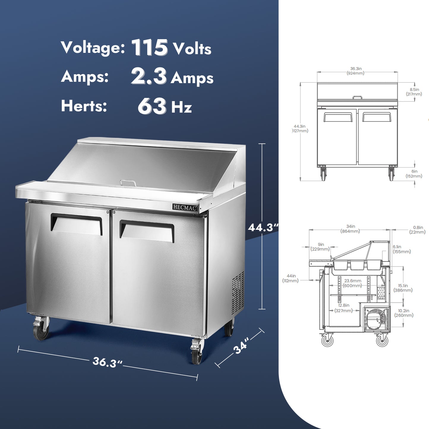 HECMAC 36" W Commercial Salad Prep Table - Mega