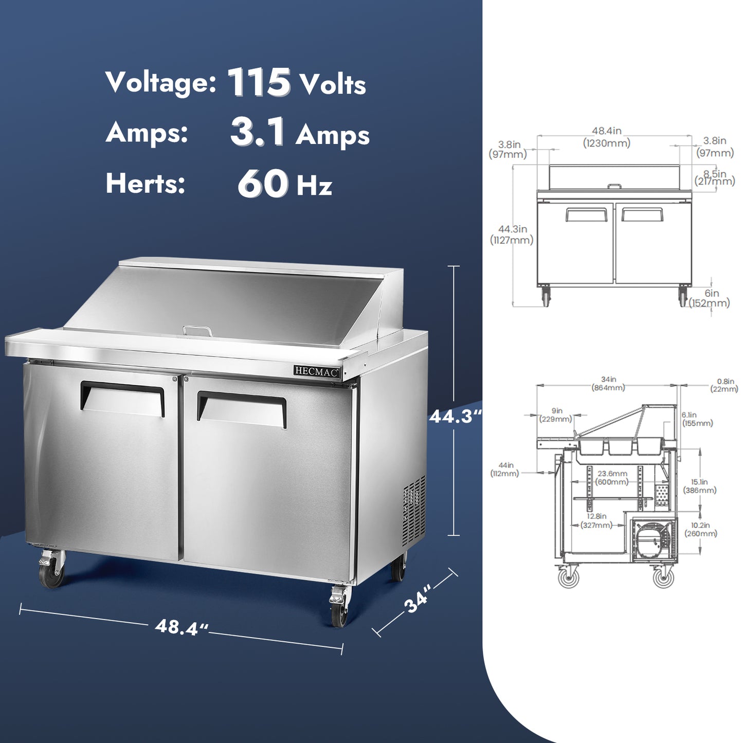 HECMAC 48" W Commercial Salad Prep Table - Mega