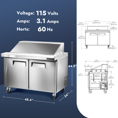 HECMAC 48" W Commercial Salad Prep Table - Mega