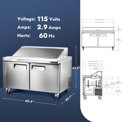 HECMAC 60" W Commercial Salad Prep Table