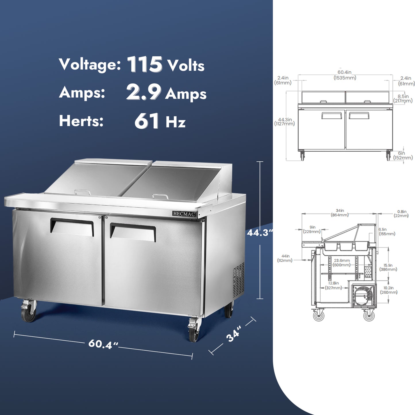 HECMAC 60" W Commercial Salad Prep Table - Mega