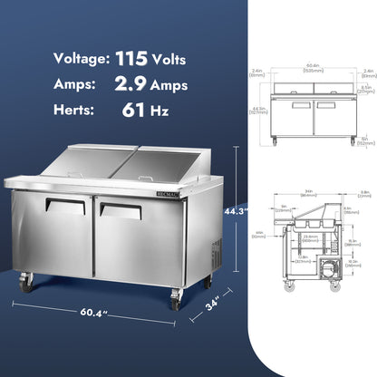 HECMAC 60" W Commercial Salad Prep Table - Mega