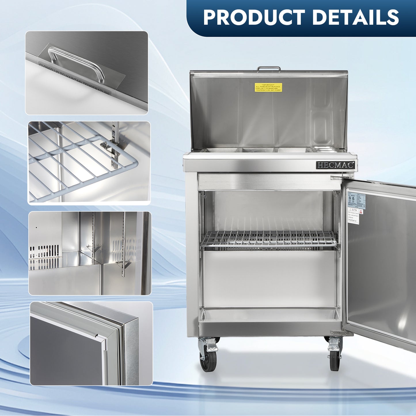 HECMAC 27" W Commercial Salad Prep Table