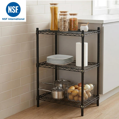 Black Heavy Duty Wire Shelving with 3 Tier Shelves
