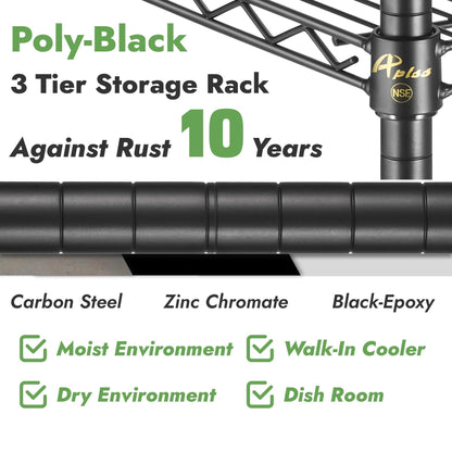 Black Heavy Duty Wire Shelving with 3 Tier Shelves